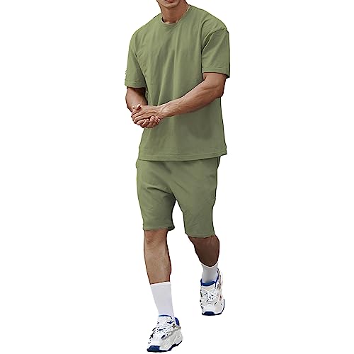 amropi Herren Sportanzug Jogginganzug 2 Teile Sommer Trainingsanzug Kurzarm Kleidung Set Armee Grün,4XL von amropi