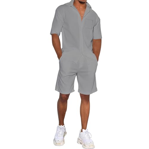amropi Herren Sportanzug Kurzarm Knop Hemd und Shorts 2 Teile Trainingsanzug Kleidung Set Hellgrau, 3XL amropi Herren Sportanzug Kurzarm Knop Hemd und Shorts 2 Teile Trainingsanzug Kleidung Set Hellgrau, 3XL von amropi