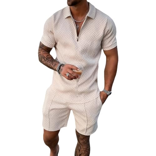 amropi Herren Sportanzug Sommer Trainingsanzug Kurzarm Reißverschluss Top und Shorts Kleidung Set Khaki, XXL amropi Herren Sportanzug Sommer Trainingsanzug Kurzarm Reißverschluss Top und Shorts Kleidung Set Khaki, XXL von amropi