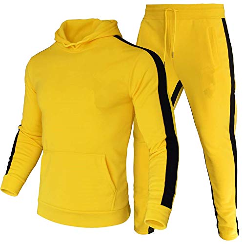 amropi Herren Trainingsanzug Jogginganzug Männer Kapuzenpullover und Jogginghose Sportanzug (Gelb,3XL) von amropi