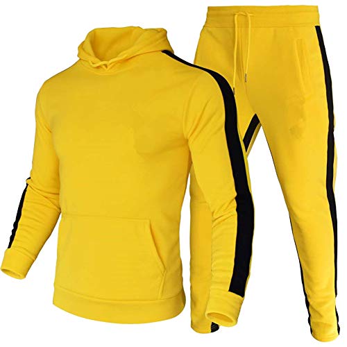 amropi Herren Trainingsanzug Jogginganzug Männer Kapuzenpullover und Jogginghose Sportanzug (Gelb,L) von amropi