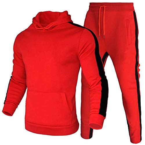 amropi Herren Trainingsanzug Jogginganzug Männer Kapuzenpullover und Jogginghose Sportanzug (Rot,3XL) von amropi