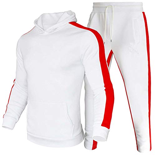 amropi Herren Trainingsanzug Jogginganzug Männer Kapuzenpullover und Jogginghose Sportanzug (Weiß,3XL) von amropi