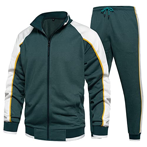 amropi Herren Trainingsanzug Jogginganzug Sportanzug Sweatjacke und Sportshose Sportbekleidung Grün Weiß,L von amropi