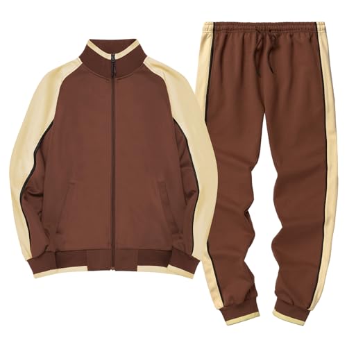 amropi Herren Trainingsanzug Jogginganzug Sportanzug Sweatjacke und Sportshose Sportbekleidung Kaffee Beige,S von amropi