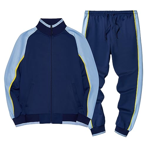 amropi Herren Trainingsanzug Jogginganzug Sportanzug Sweatjacke und Sportshose Sportbekleidung Marine Himmelblau,XXL von amropi