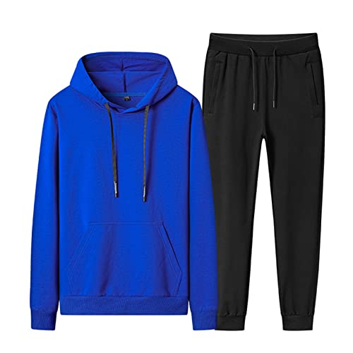 amropi Herren Trainingsanzug Jungen Jogginganzug Kapuzenpullover und Jogginghose Sportanzug (Blau Schwarz,XXL) von amropi