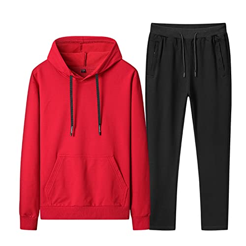 amropi Herren Trainingsanzug Jungen Jogginganzug Kapuzenpullover und Jogginghose Sportanzug (Rot Schwarz,3XL) von amropi