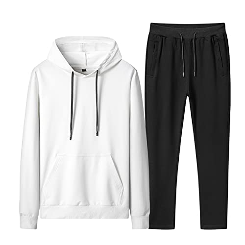 amropi Herren Trainingsanzug Jungen Jogginganzug Kapuzenpullover und Jogginghose Sportanzug (Weiß Schwarz,S) von amropi