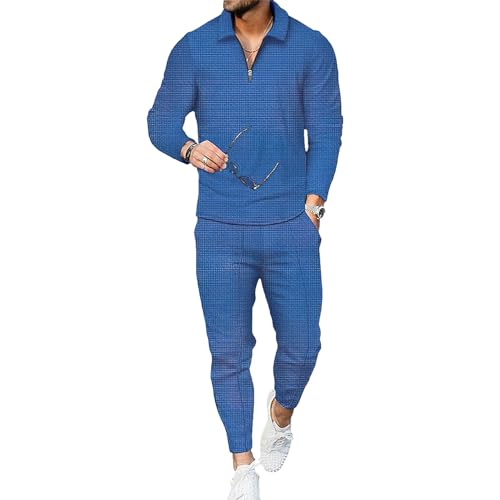 amropi Herren Trainingsanzug Pullover Reißverschluss Sweatshirt und Jogginghose Sportanzug Blau, L von amropi