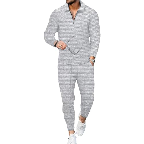 amropi Herren Trainingsanzug Pullover Reißverschluss Sweatshirt und Jogginghose Sportanzug Grau, L von amropi