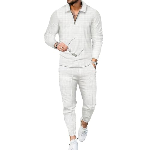 amropi Herren Trainingsanzug Pullover Reißverschluss Sweatshirt und Jogginghose Sportanzug Weiß, M von amropi