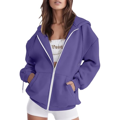 amropi Hoodie Damen Sweatjacke Kapuzenjacke Sweatshirt Kapuzenpullover Reißverschluss Mantel Lila,M von amropi
