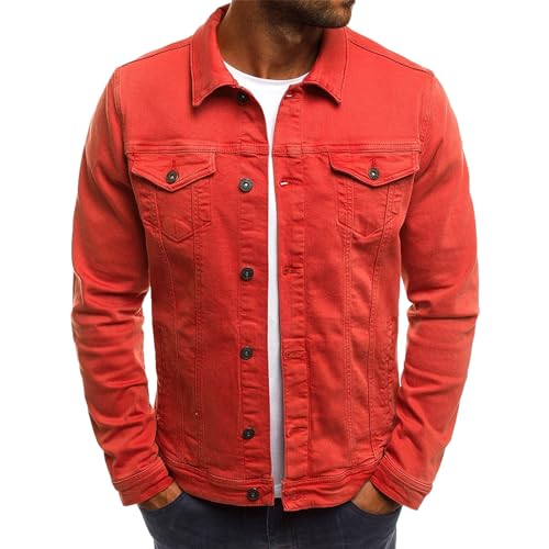 amropi Jeansjacke für Herren Jacket Denim Jeansmantel Jeans Jacken Rot, 4XL von amropi
