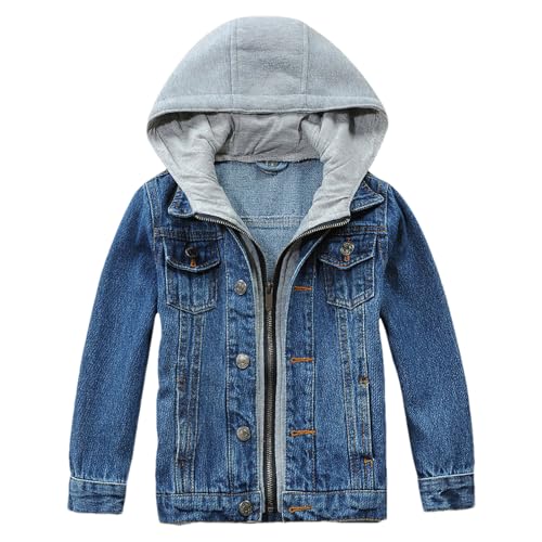 amropi Jeansjacke für Jungen Jacket mit Kapuze Denim Jeansmantel Jeans Jacken Blau01,9-10 Jahre von amropi