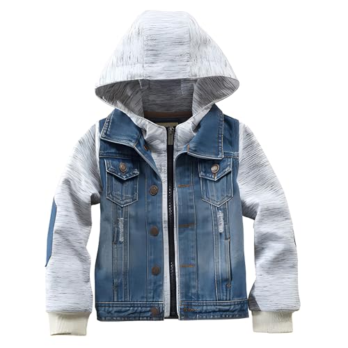 amropi Jeansjacke für Jungen Jacket mit Kapuze Denim Jeansmantel Jeans Jacken Blau02,9-10 Jahre von amropi