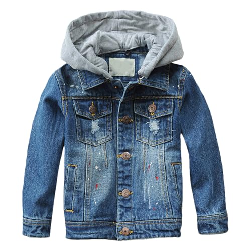 amropi Jeansjacke für Jungen Jacket mit Kapuze Denim Jeansmantel Jeans Jacken Blau03,7-8 Jahre von amropi