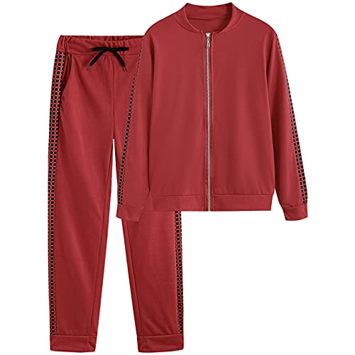 amropi Jogginganzug für Damen, 2-teiliges Set mit Hoodie und Jogginghose, Rotes Karomuster, Small von amropi