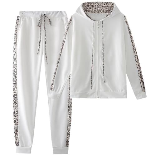 amropi Jogginganzug für Damen, 2-teiliges Set mit Kapuzen-Sweatshirt und Jogginghose, Weiss/opulenter Garten, 5X-Large von amropi