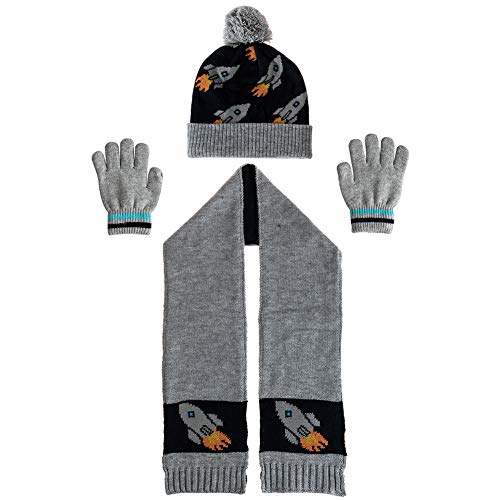 amropi Junge Kinder Mütze Handschuhe und Schal Set Bausatz Winterwärme (Marine Grau-1, 1-2 Jahre) von amropi