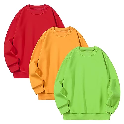 amropi Jungen 3er Pack Pullover Gestreift Sweatshirt Langarm T Shirt Top Grün Gelb Rot,9-10 Jahre von amropi