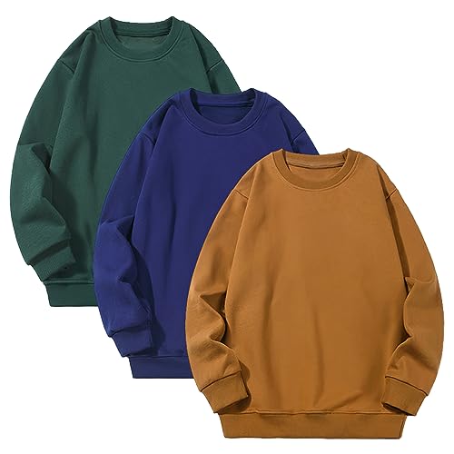 amropi Jungen 3er Pack Pullover Gestreift Sweatshirt Langarm T Shirt Top Khaki Blau Grün,5-6 Jahre von amropi