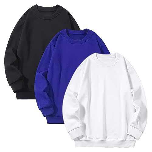 amropi Jungen 3er Pack Pullover Gestreift Sweatshirt Langarm T Shirt Top Schwarz Blau Weiß,7-8 Jahre von amropi