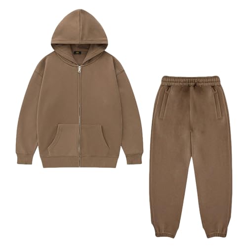 amropi Jungen Hoodie Trainingsanzug Kapuzen Jacke und Jogging Hose Sport Kleidungsset Kaffee, 5-6 Jahre von amropi