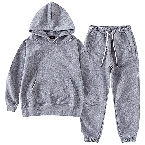 amropi Jungen Hoodie Trainingsanzug Kapuzenpullover Sweatshirt und Jogging Hose Kleidungsset Grau, 10-11 Jahre von amropi
