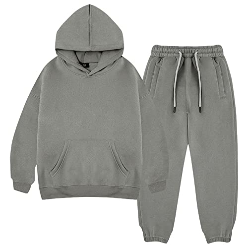 amropi Jungen Hoodie Trainingsanzug Kapuzenpullover Sweatshirt und Jogging Hose Kleidungsset Grau dunkel, 11-12 Jahre von amropi