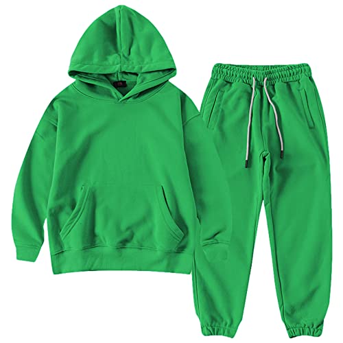 amropi Jungen Hoodie Trainingsanzug Kapuzenpullover Sweatshirt und Jogging Hose Kleidungsset Grün, 9-10 Jahre von amropi