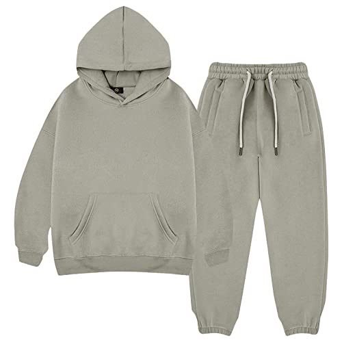 amropi Jungen Hoodie Trainingsanzug Kapuzenpullover Sweatshirt und Jogging Hose Kleidungsset Grün hell, 10-11 Jahre von amropi