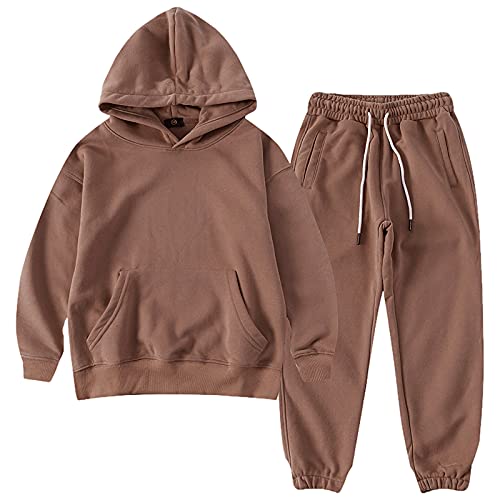 amropi Jungen Hoodie Trainingsanzug Kapuzenpullover Sweatshirt und Jogging Hose Kleidungsset Kaffee, 7-8 Jahre von amropi