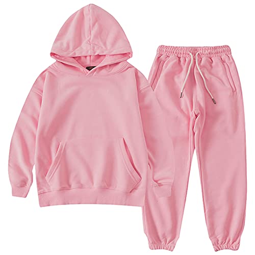 amropi Jungen Hoodie Trainingsanzug Kapuzenpullover Sweatshirt und Jogging Hose Kleidungsset Rosa, 11-12 Jahre von amropi