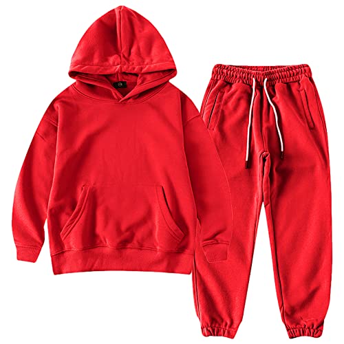 amropi Jungen Hoodie Trainingsanzug Kapuzenpullover Sweatshirt und Jogging Hose Kleidungsset Rot, 11-12 Jahre von amropi