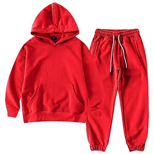 amropi Jungen Hoodie Trainingsanzug Kapuzenpullover Sweatshirt und Jogging Hose Kleidungsset Rot, 5-6 Jahre von amropi