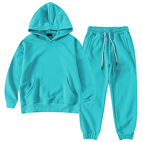 amropi Jungen Hoodie Trainingsanzug Kapuzenpullover Sweatshirt und Jogging Hose Kleidungsset Türkis, 7-8 Jahre von amropi