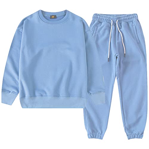 amropi Jungen Hoodie Trainingsanzug Pullover Sweatshirt und Jogging Hose Kleidungsset Blau, 10-11 Jahre von amropi