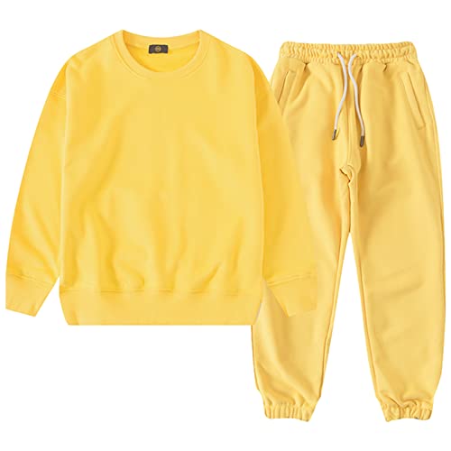 amropi Jungen Trainingsanzug Pullover Sweatshirt und Jogging Hose Kleidungsset Gelb, 11-12 Jahre von amropi