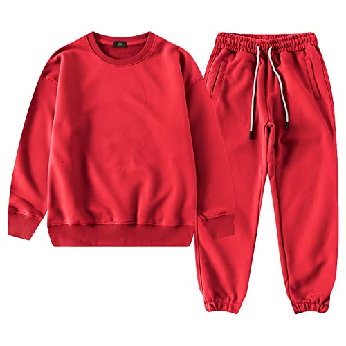 amropi Jungen Trainingsanzug Pullover Sweatshirt und Jogging Hose Kleidungsset Rot, 7-8 Jahre von amropi