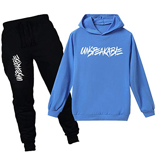 amropi Jungen Hoodie Trainingsanzug Sweatshirt Top und Jogging Hose Kleidungsset (Blau Schwarz, 10-11 Jahre) von amropi