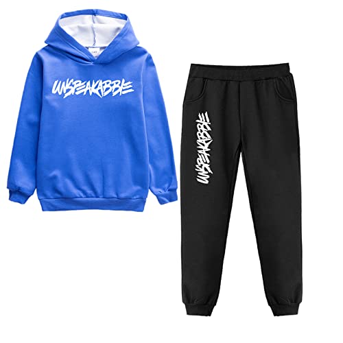 amropi Jungen Hoodie Trainingsanzug Sweatshirt Top und Jogging Hose Kleidungsset (Blau Schwarz pelzgefüttert, 10-11 Jahre) von amropi