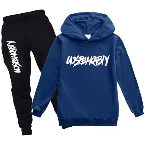 amropi Jungen Hoodie Trainingsanzug Sweatshirt Top und Jogging Hose Kleidungsset (Blau königlich, 8-9 Jahre) von amropi