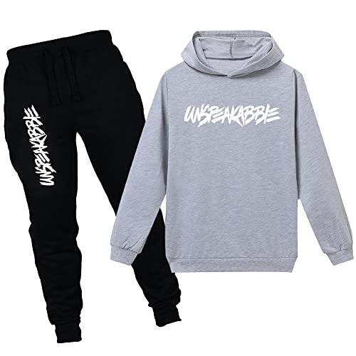 amropi Jungen Hoodie Trainingsanzug Sweatshirt Top und Jogging Hose Kleidungsset (Grau Schwarz, 10-11 Jahre) von amropi