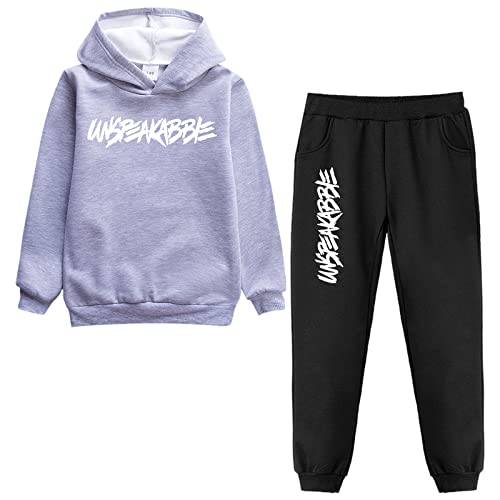 amropi Jungen Hoodie Trainingsanzug Sweatshirt Top und Jogging Hose Kleidungsset (Grau Schwarz pelzgefüttert, 10-11 Jahre) von amropi