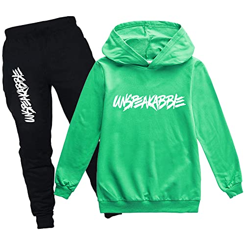 amropi Jungen Hoodie Trainingsanzug Sweatshirt Top und Jogging Hose Kleidungsset (Grün, 11-12 Jahre) von amropi