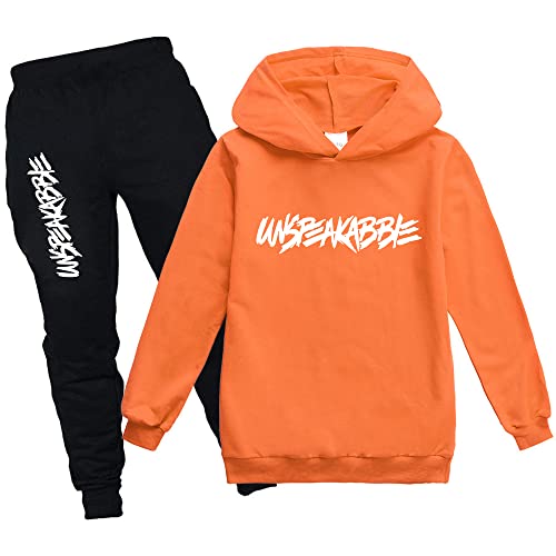 amropi Jungen Hoodie Trainingsanzug Sweatshirt Top und Jogging Hose Kleidungsset (Orange, 11-12 Jahre) von amropi