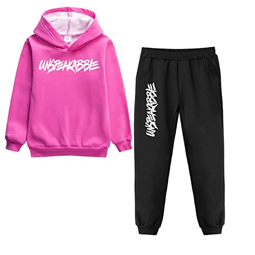 amropi Jungen Hoodie Trainingsanzug Sweatshirt Top und Jogging Hose Kleidungsset (Rot Ros pelzgefüttert, 6-7 Jahre) von amropi