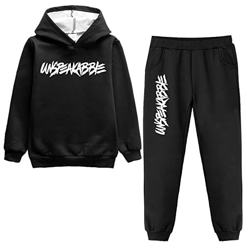 amropi Jungen Hoodie Trainingsanzug Sweatshirt Top und Jogging Hose Kleidungsset (Schwarz pelzgefüttert, 10-11 Jahre) von amropi