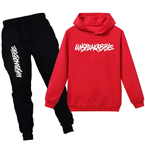 amropi Jungen Hoodie Trainingsanzug Sweatshirt Top und Jogging Hose Kleidungsset (rot Schwarz, 13-14 Jahre) von amropi